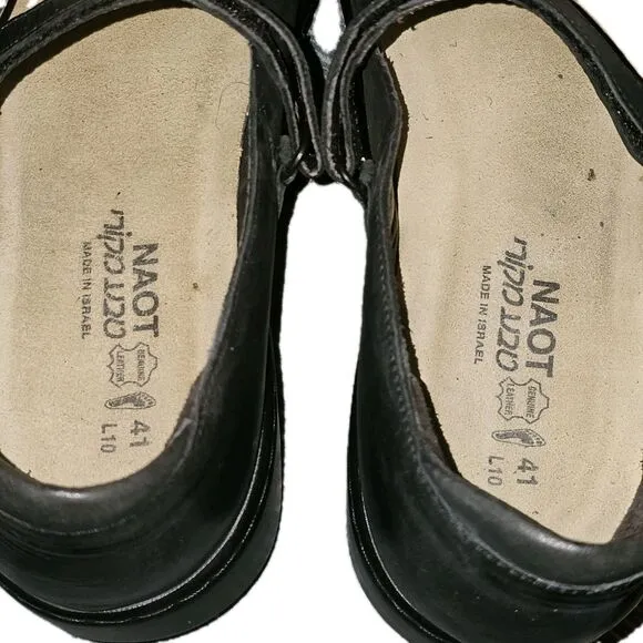 Naot Bluegill Black Smooth &amp; Nubuck Leather  Mary Jane Shoes Sz US 10/EU 41