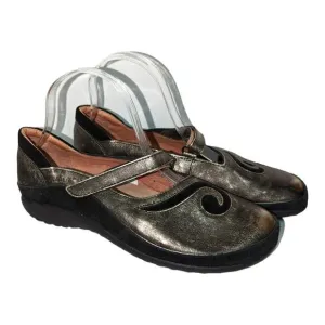 Naot Mary Jane Shoes Antiqued Bronze Black with Black Suede Hook &amp; Loop Size 7