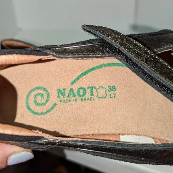 Naot Mary Jane Shoes Antiqued Bronze Black with Black Suede Hook &amp; Loop Size 7