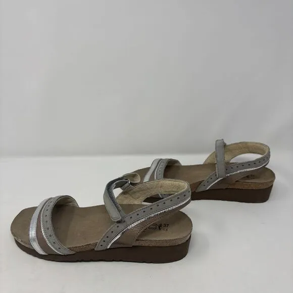 Naot Shoes Womens 37 (US 6) Silver Beverly Leather Hook and Loop Comfort Sandals