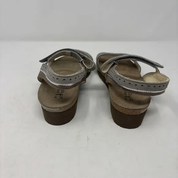 Naot Shoes Womens 37 (US 6) Silver Beverly Leather Hook and Loop Comfort Sandals