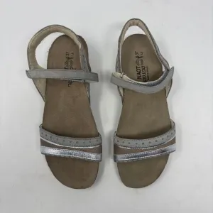 Naot Shoes Womens 37 (US 6) Silver Beverly Leather Hook and Loop Comfort Sandals