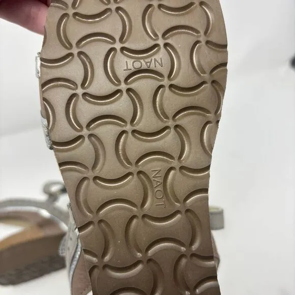 Naot Shoes Womens 37 (US 6) Silver Beverly Leather Hook and Loop Comfort Sandals