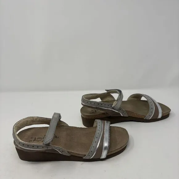 Naot Shoes Womens 37 (US 6) Silver Beverly Leather Hook and Loop Comfort Sandals