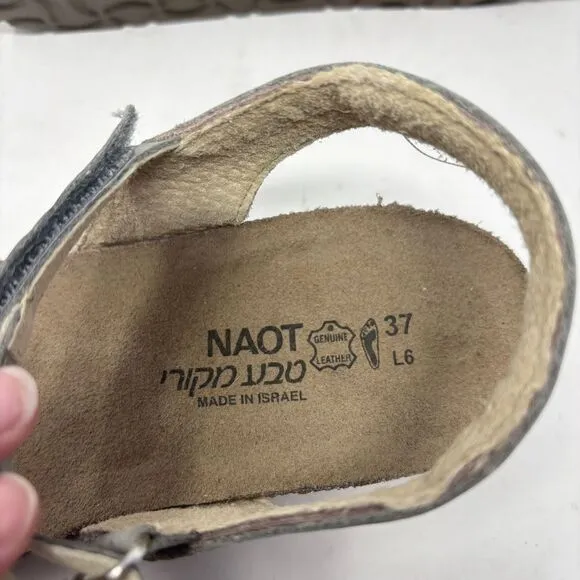 Naot Shoes Womens 37 (US 6) Silver Beverly Leather Hook and Loop Comfort Sandals