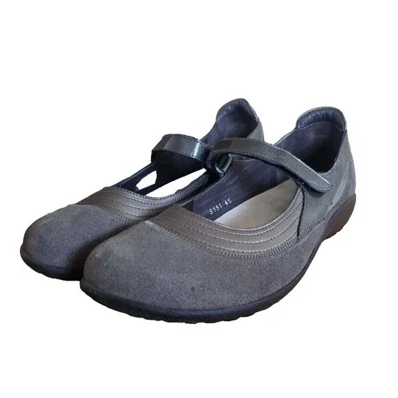 NAOT Women's Kirei Mary Jane Shoes Gray Leather Suede Size 10 EUR 41