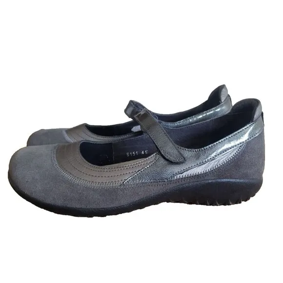 NAOT Women's Kirei Mary Jane Shoes Gray Leather Suede Size 10 EUR 41