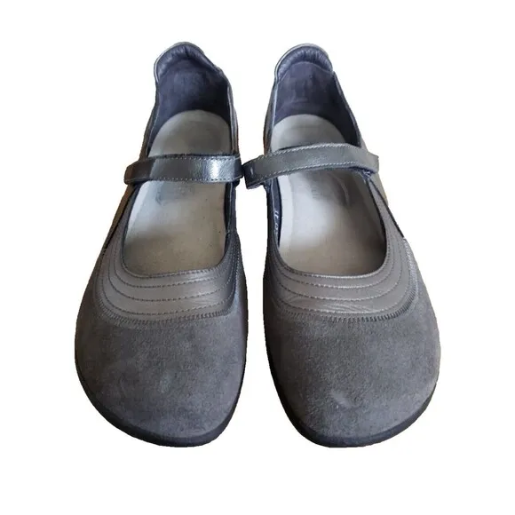 NAOT Women's Kirei Mary Jane Shoes Gray Leather Suede Size 10 EUR 41