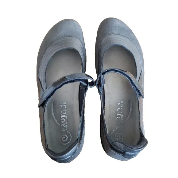 NAOT Women's Kirei Mary Jane Shoes Gray Leather Suede Size 10 EUR 41