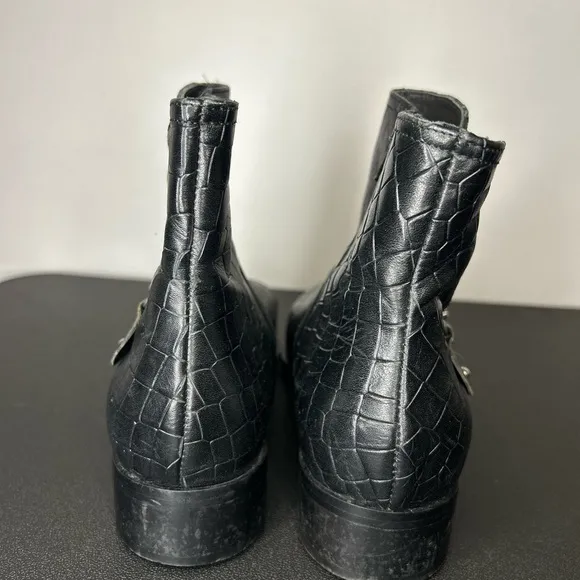 NAPOLEONI ITALY Black Genuine Leather Crocodile Embossed Ankle Boots 40