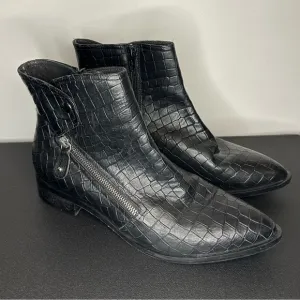 NAPOLEONI ITALY Black Genuine Leather Crocodile Embossed Ankle Boots 40