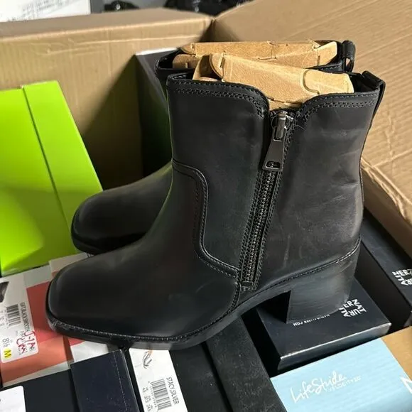 Naturalizer Emmy Block Heel Bootie in Black Leather (WIDE)