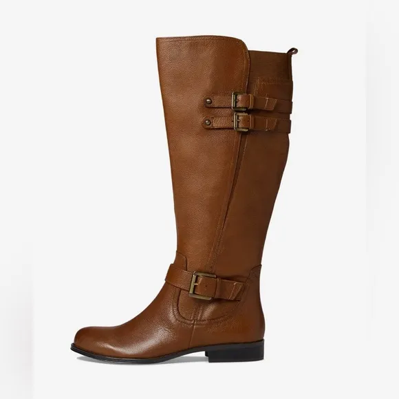 Naturalizer Jessie Cinnamon Wide Calf Round Toe Knee High Leather Boots  8M  NIB