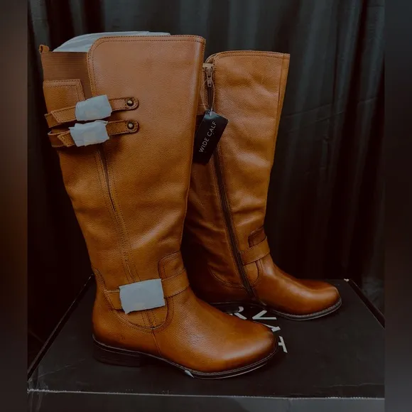 Naturalizer Jessie Cinnamon Wide Calf Round Toe Knee High Leather Boots  8M  NIB