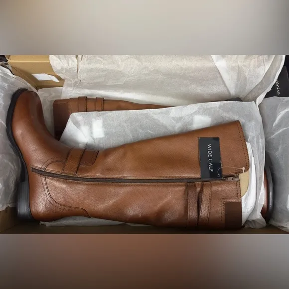Naturalizer Jessie Cinnamon Wide Calf Round Toe Knee High Leather Boots  8M  NIB