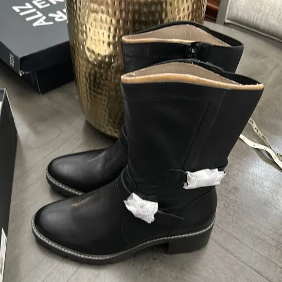 NATURALIZER TALON WOMENS LEATHER MOTORCYCLE MID-CALF BOOTS
