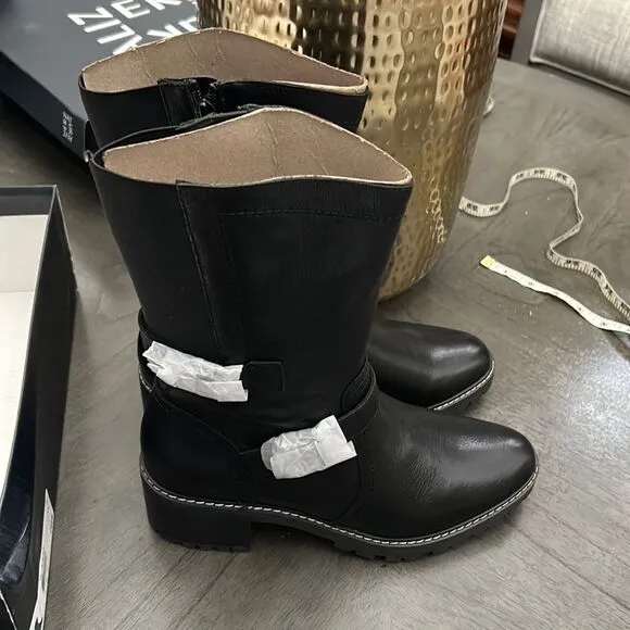 NATURALIZER TALON WOMENS LEATHER MOTORCYCLE MID-CALF BOOTS