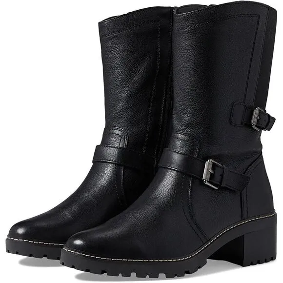 NATURALIZER TALON WOMENS LEATHER MOTORCYCLE MID-CALF BOOTS
