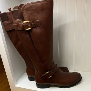 Naturalizer Womens Jean Zipper Knee-High Motorcycle Boots Size 9 in Chocolate