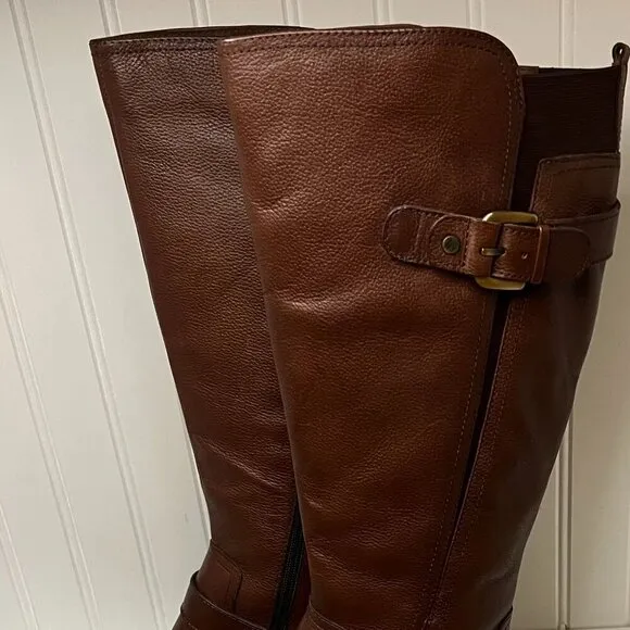 Naturalizer Womens Jean Zipper Knee-High Motorcycle Boots Size 9 in Chocolate