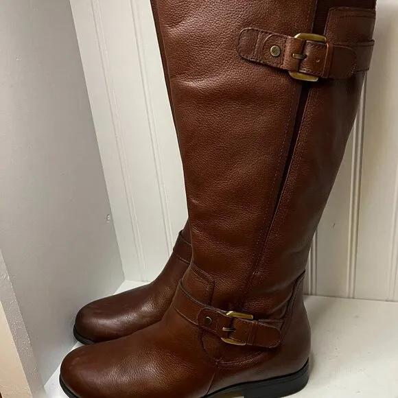Naturalizer Womens Jean Zipper Knee-High Motorcycle Boots Size 9 in Chocolate