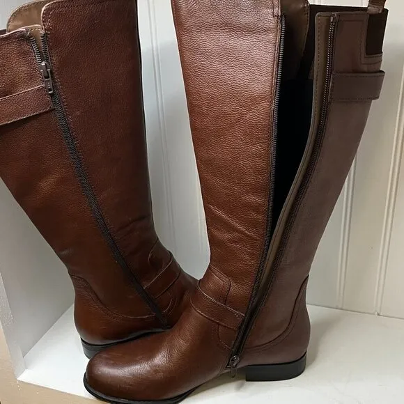 Naturalizer Womens Jean Zipper Knee-High Motorcycle Boots Size 9 in Chocolate