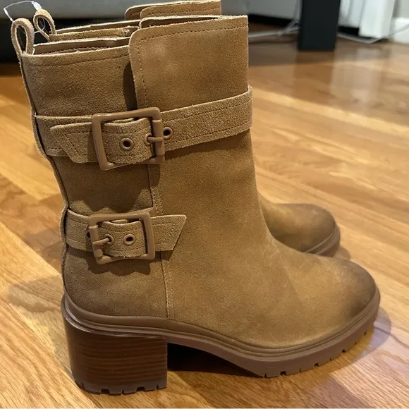 Naturalizer Womens Trina Tan Leather Block Heel Motorcycle Boots Boots Size 8 M