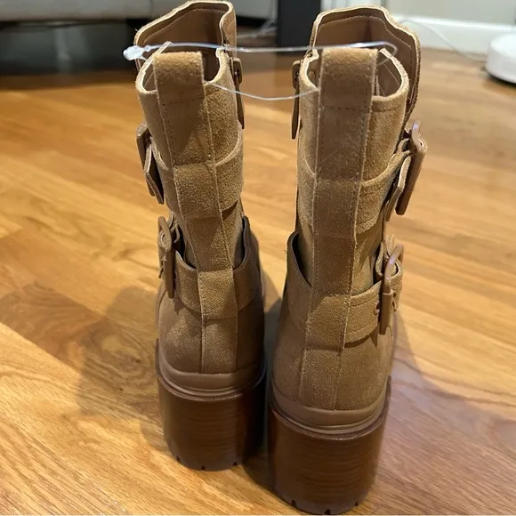 Naturalizer Womens Trina Tan Leather Block Heel Motorcycle Boots Boots Size 8 M