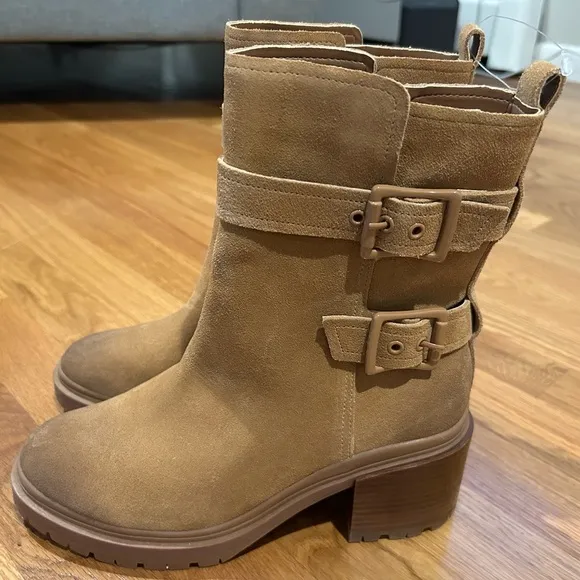 Naturalizer Womens Trina Tan Leather Block Heel Motorcycle Boots Boots Size 8 M