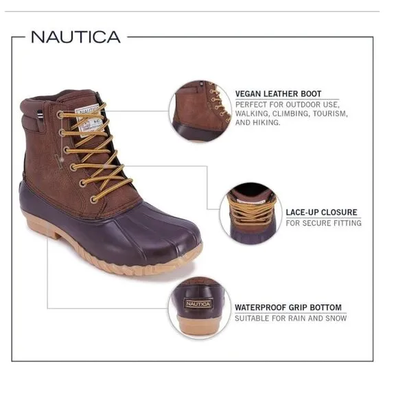 NAUTICA Mens Duck Boots Waterproof Shell Insulated Snow &amp; Rain Size 12 NEW H53