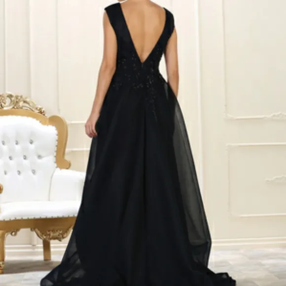 Navy blue beaded semi open back gown