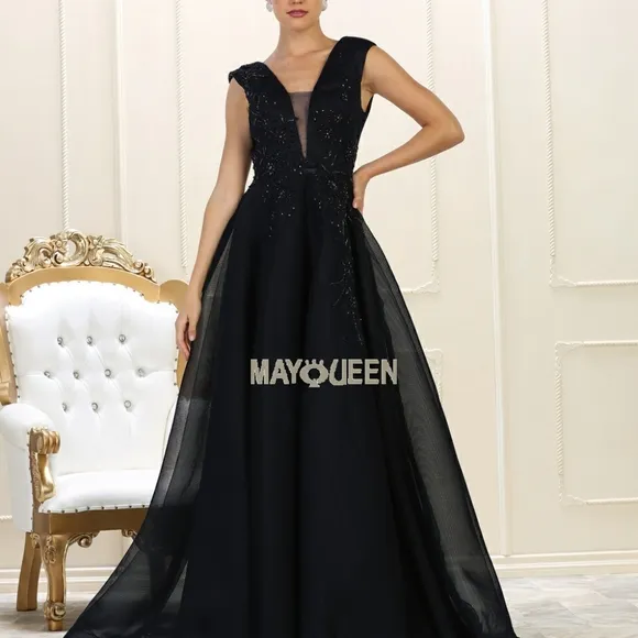 Navy blue beaded semi open back gown