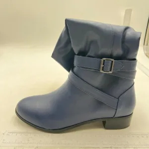 Navy Women Pointed Decorative Buckle Knee High Boots Low Chunky Heel Long Bootie