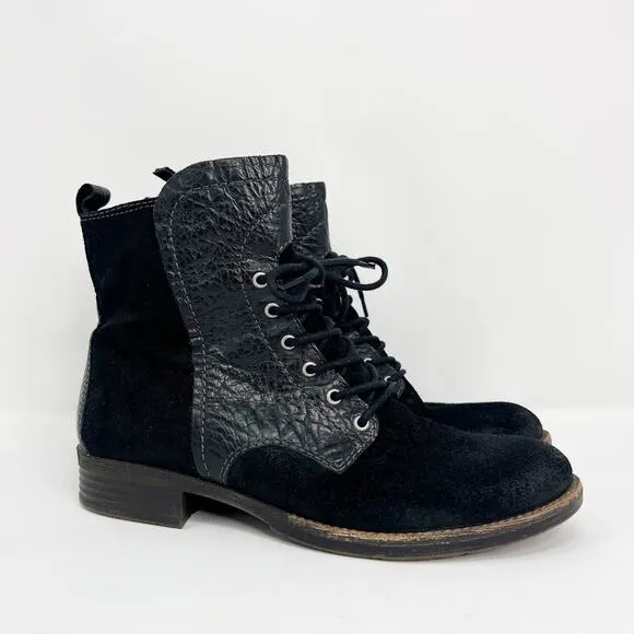 Naya Agave Black Leather Lace and Zip Up Ankle Boots