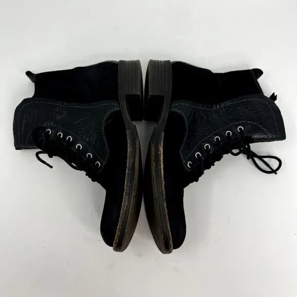 Naya Agave Black Leather Lace and Zip Up Ankle Boots