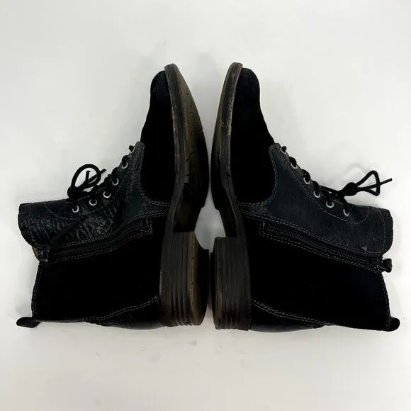 Naya Agave Black Leather Lace and Zip Up Ankle Boots