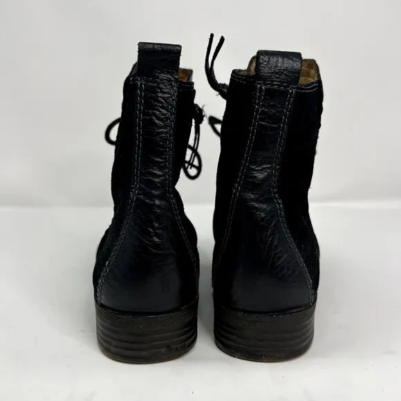 Naya Agave Black Leather Lace and Zip Up Ankle Boots