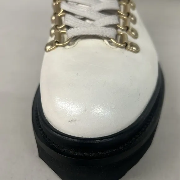 New All saints sz7 white combat boots lace up Wanda white gloss leather lug sole