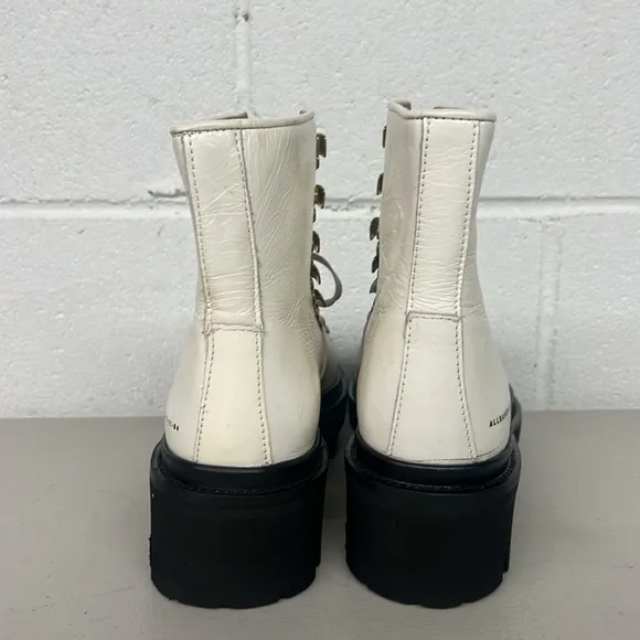 New All saints sz7 white combat boots lace up Wanda white gloss leather lug sole