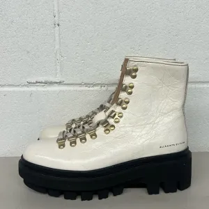 New All saints sz7 white combat boots lace up Wanda white gloss leather lug sole