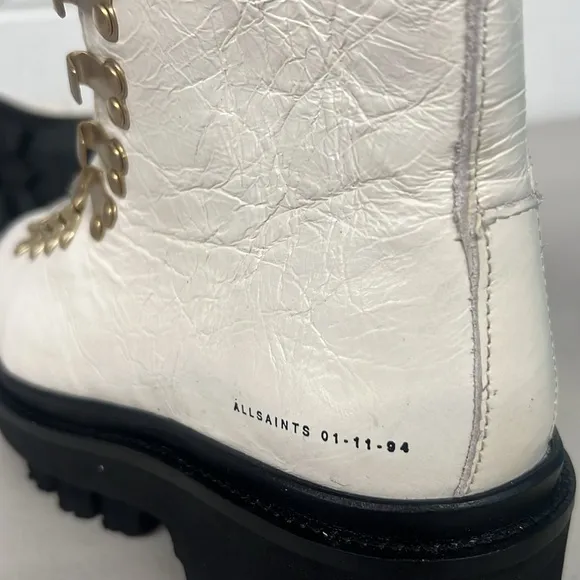New All saints sz7 white combat boots lace up Wanda white gloss leather lug sole