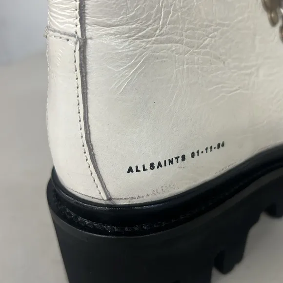New All saints sz7 white combat boots lace up Wanda white gloss leather lug sole