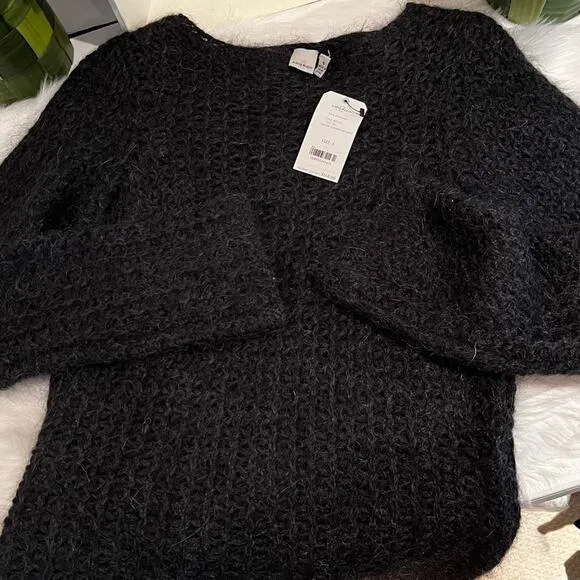NEW Anne Klein Chunky Fuzzy Wool Mohair Open Knit Long Sleeve Cozy Sweater NWT