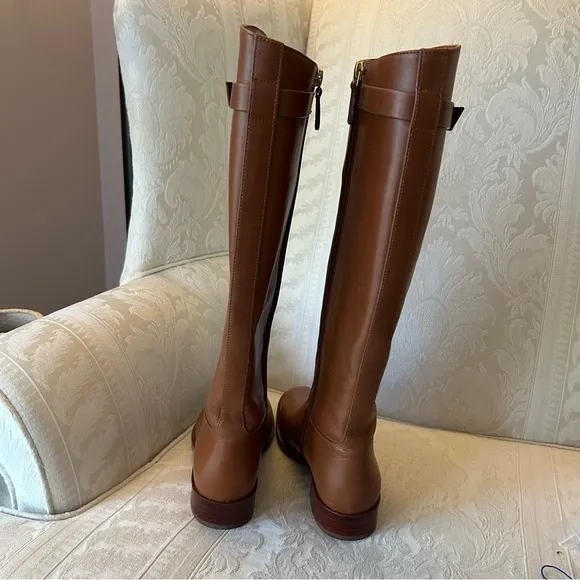 New Authentic TORY BURCH Everly Strap Riding Boots Sierra Tan Size 5.5 $528
