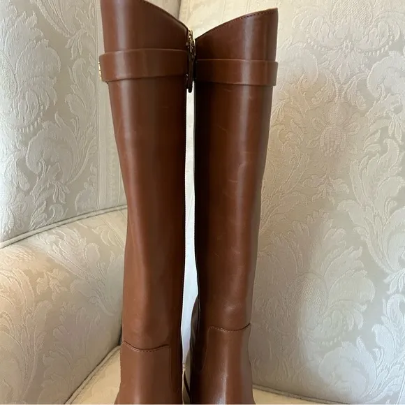 New Authentic TORY BURCH Everly Strap Riding Boots Sierra Tan Size 5.5 $528
