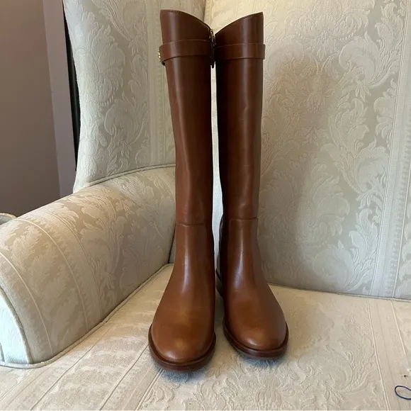New Authentic TORY BURCH Everly Strap Riding Boots Sierra Tan Size 5.5 $528
