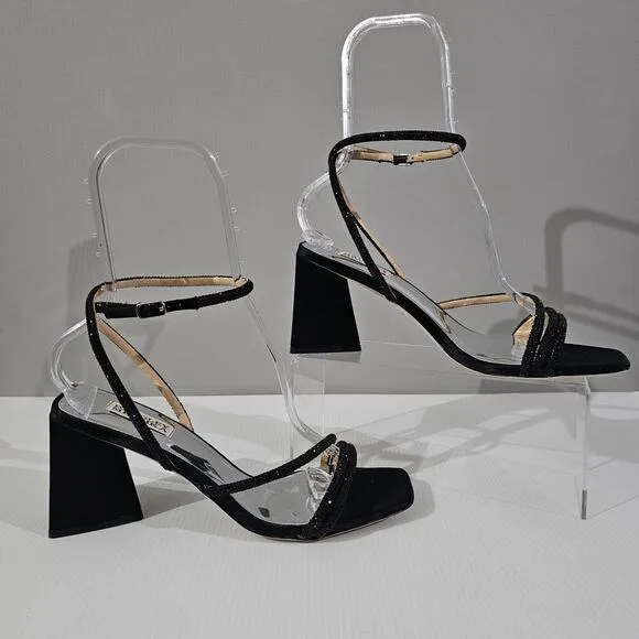 NEW Badgley Mischka Freedom Sandal Heel Black Crystal Embellished Size 10