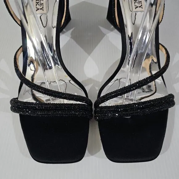 NEW Badgley Mischka Freedom Sandal Heel Black Crystal Embellished Size 10