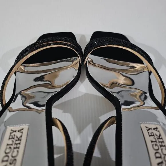 NEW Badgley Mischka Freedom Sandal Heel Black Crystal Embellished Size 10