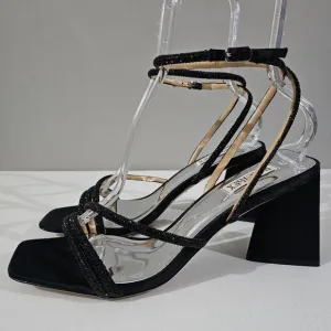 NEW Badgley Mischka Freedom Sandal Heel Black Crystal Embellished Size 10